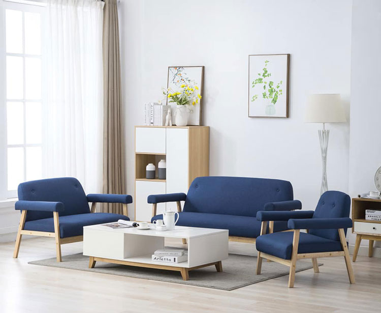 Komplet sof wypoczynkowych w stylu vintage Eureka 2X Niebieski