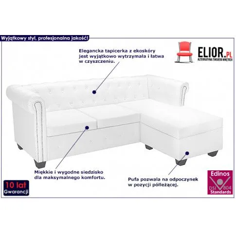Szczegółowe zdjęcie nr 8 produktu Narożnik z leżanką w stylu Chesterfield Xavier 4Q - biały