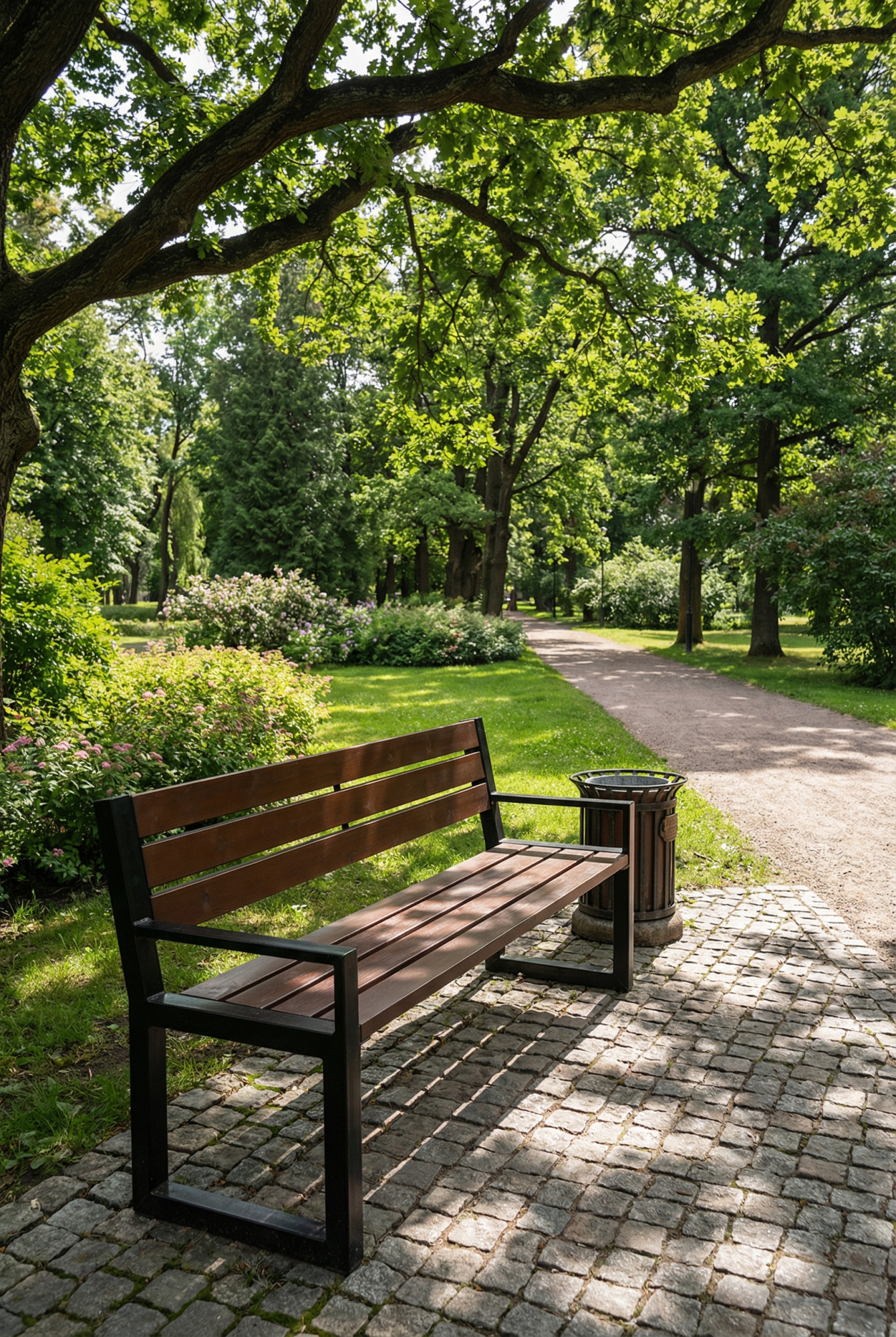 Ławka z oparciem Tremis 4V w parku