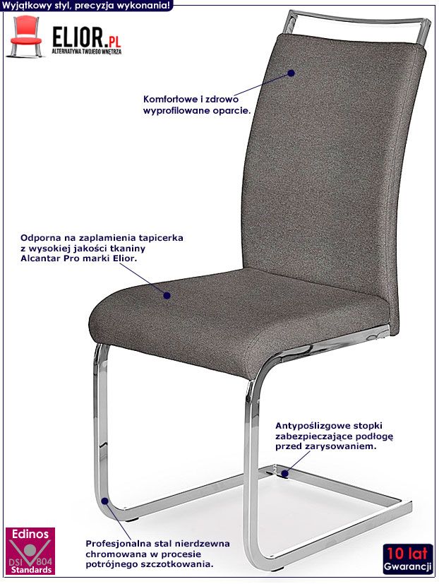 Popielate krzesło tapicerowane do kuchni Rossi 2X