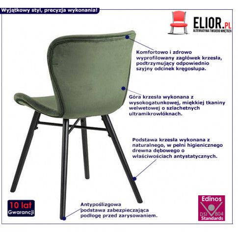Fotografia Tapicerowane welwetowe krzesło Esso - zielone z kategorii Krzesła welurowe zielone