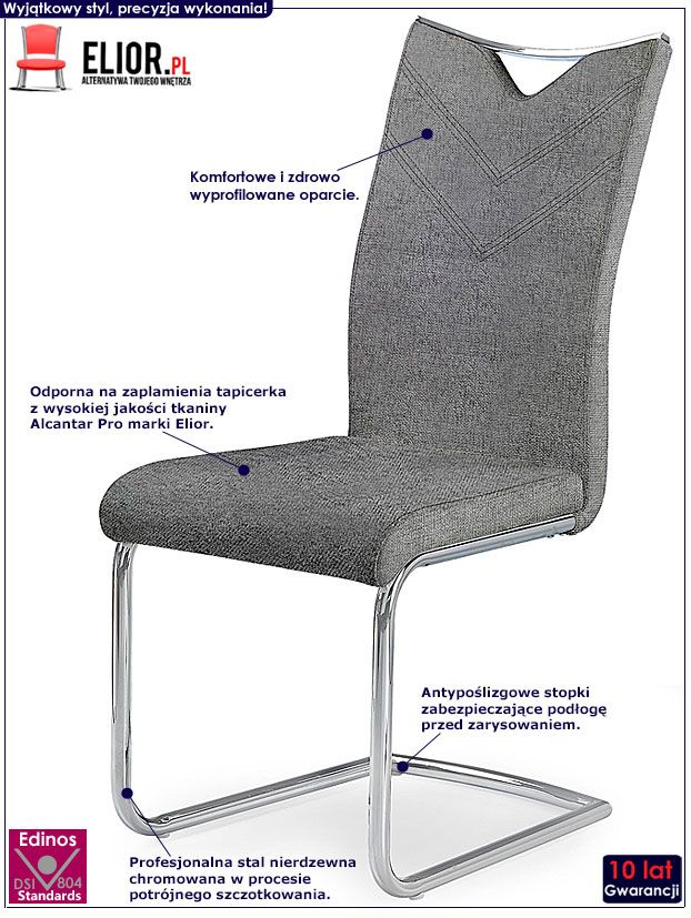 Popielate krzesło tapicerowane do kuchni Aurel 2X