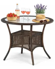Rattanowy okrągły stół ogrodowy ze szklanym blatem - Relavio w sklepie Edinos.pl