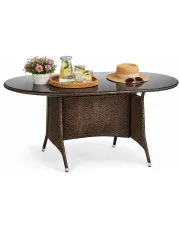 Szklany stół ogrodowy rattanowy ciemny brąz - Relavio w sklepie Edinos.pl