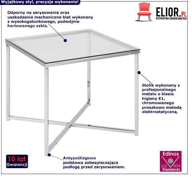 Szklany stolik Tripolo - srebrny
