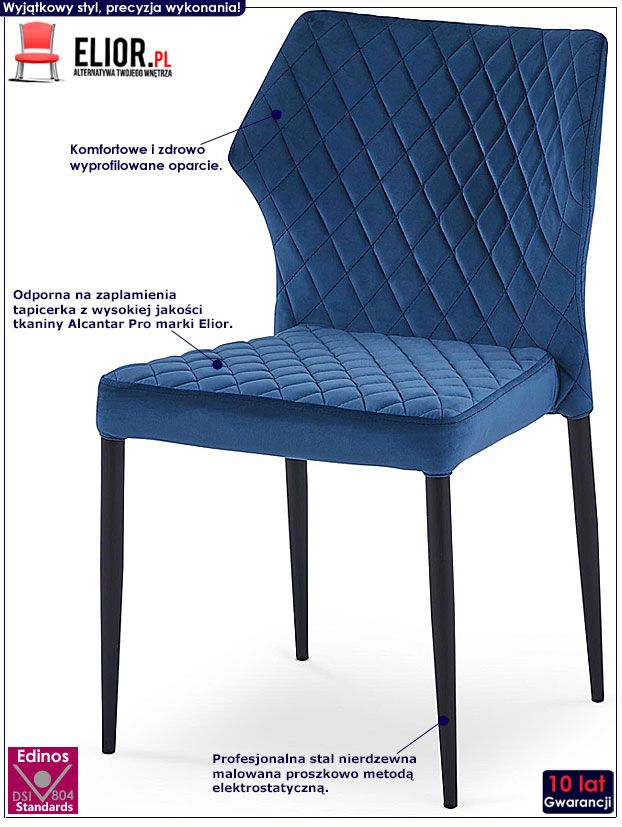 Granatowe krzesło pikowane do salonu Avla