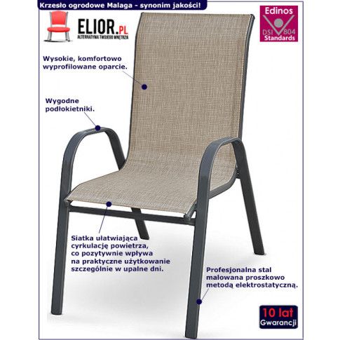 Fotografia Modne krzesło ogrodowe, tarasowe Malaga - popiel z kategorii Krzesła ogrodowe