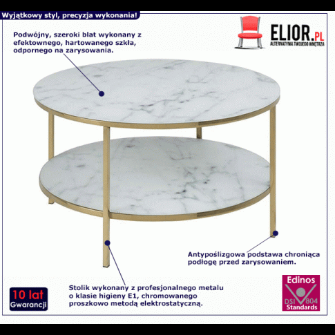 Fotografia Złoty elegancki okrągły stolik kawowy - Mepo 2X z kategorii Stoliki kawowe