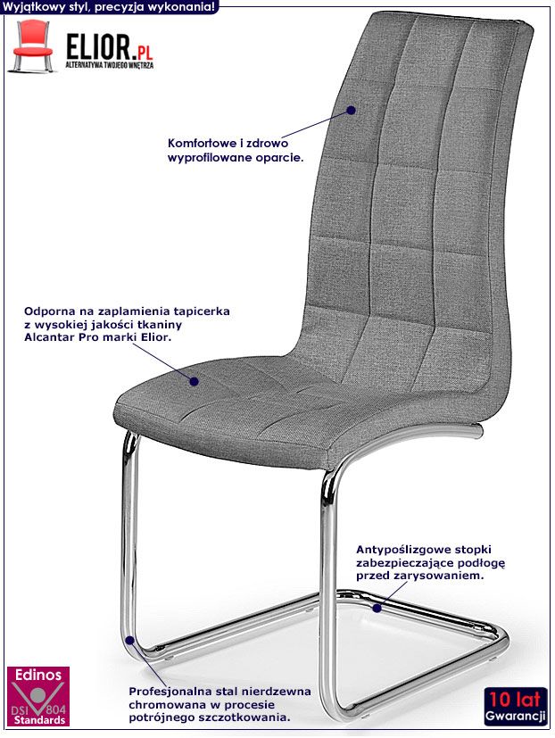 Pikowane krzesło kuchenne popielate Anthony 2X