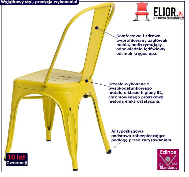 Loftowe krzesło Kimmi 4X - żółte