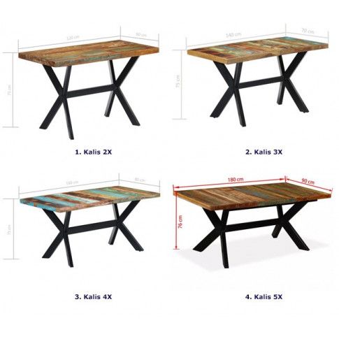 Szczegółowe zdjęcie nr 4 produktu Wielokolorowy stół z drewna odzyskanego – Kalis 3X 