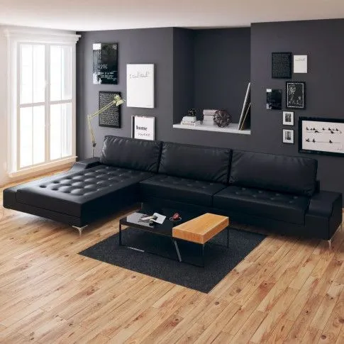 Zdjęcie produktu vidaXL Sofa w kształcie L, skóra sztuczna, czarna, XXL, 326x163x83 cm.
