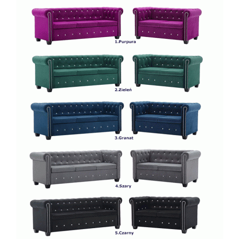 Szczegółowe zdjęcie nr 7 produktu Zestaw wypoczynkowy w stylu chesterfield Xavier - Granat