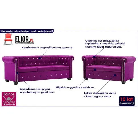 Fotografia Zestaw wypoczynkowy w stylu chesterfield Xavier - Purpurowy z kategorii Salon