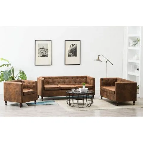 Szczegółowe zdjęcie nr 6 produktu Zestaw wypoczynkowy w stylu chesterfield Ikseros - Brąz