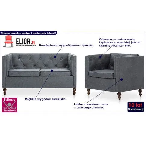 Fotografia Zestaw wypoczynkowy w stylu chesterfield Ikseros 3X - Szary z kategorii Komplety mebli
