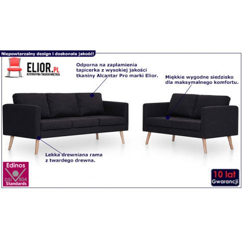 Fotografia Komplet 2 sof wypoczynkowych Bailey - Czarny z kategorii Salon