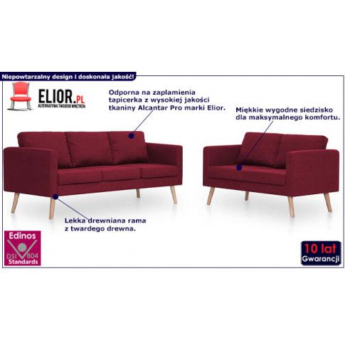 Fotografia Komplet 2 sof wypoczynkowych Bailey - Czerwony z kategorii Salon
