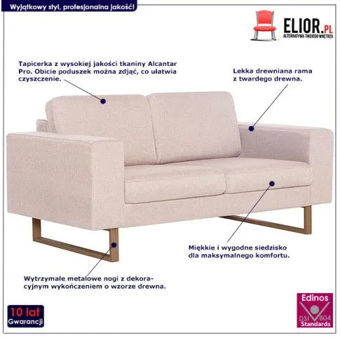 Szczegółowe zdjęcie nr 8 produktu Elegancka dwuosobowa sofa Ladi 2X - kremowa
