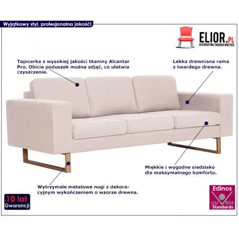 Szczegółowe zdjęcie nr 8 produktu Elegancka trzyosobowa sofa Ladi 3X - kremowa