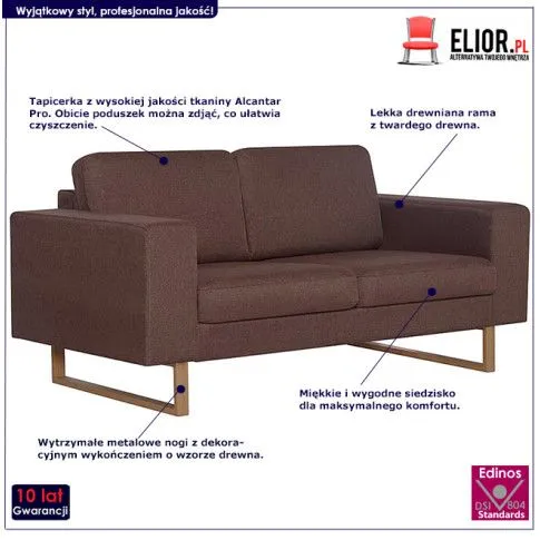 Szczegółowe zdjęcie nr 9 produktu Elegancka dwuosobowa sofa Williams 2X - brązowa