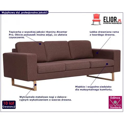 Szczegółowe zdjęcie nr 8 produktu Elegancka trzyosobowa sofa Ladi 3X - brązowa