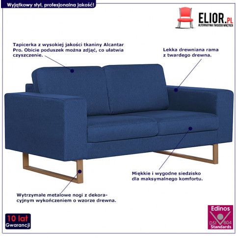 Szczegółowe zdjęcie nr 8 produktu Elegancka dwuosobowa sofa Williams 2X - niebieska