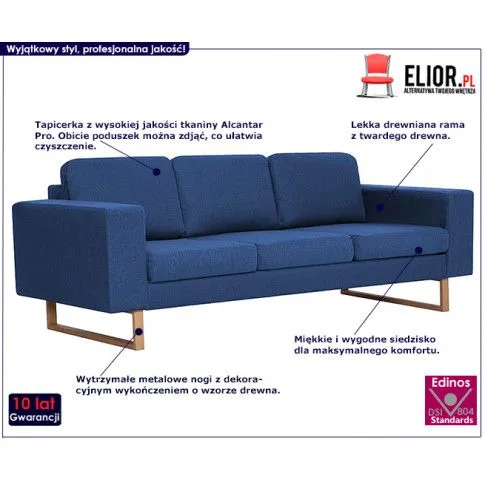 Szczegółowe zdjęcie nr 8 produktu Elegancka trzyosobowa sofa Williams 3X - niebieska