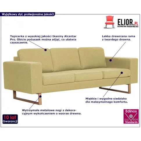 Szczegółowe zdjęcie nr 8 produktu Elegancka trzyosobowa sofa Williams 3X - zielona