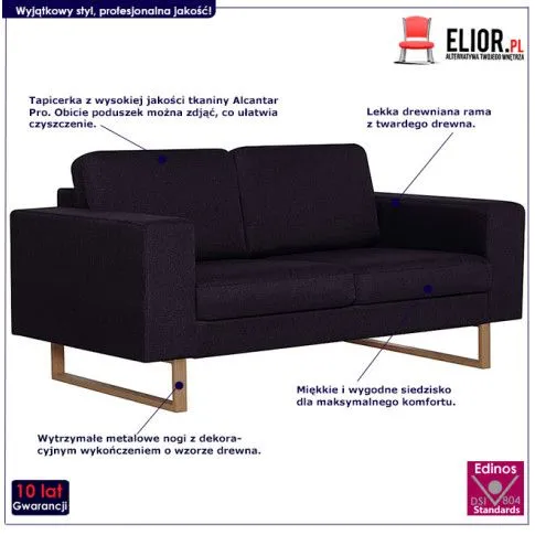 Szczegółowe zdjęcie nr 7 produktu Elegancka dwuosobowa sofa Ladi 2X - czarna