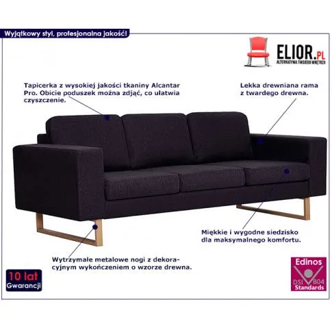 Szczegółowe zdjęcie nr 8 produktu Elegancka trzyosobowa sofa Williams 3X - czarna