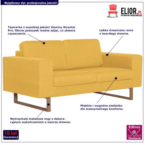Szczegółowe zdjęcie nr 8 produktu Elegancka dwuosobowa sofa Williams 2X - żółta