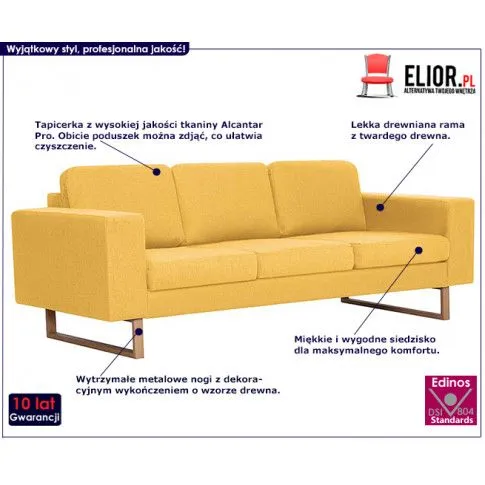 Szczegółowe zdjęcie nr 8 produktu Elegancka trzyosobowa sofa Ladi 3X - żółta