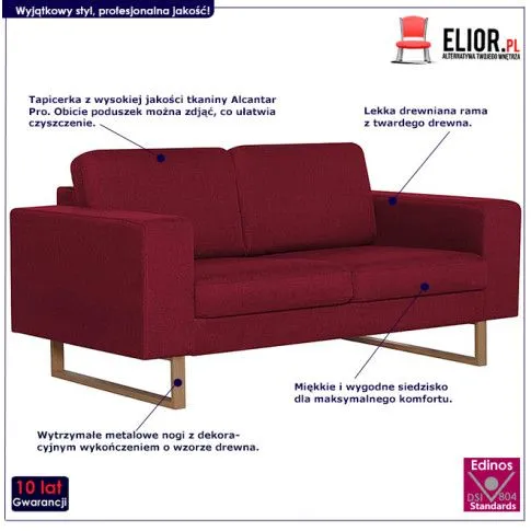 Szczegółowe zdjęcie nr 8 produktu Elegancka dwuosobowa sofa Ladi 2X - czerwone wino