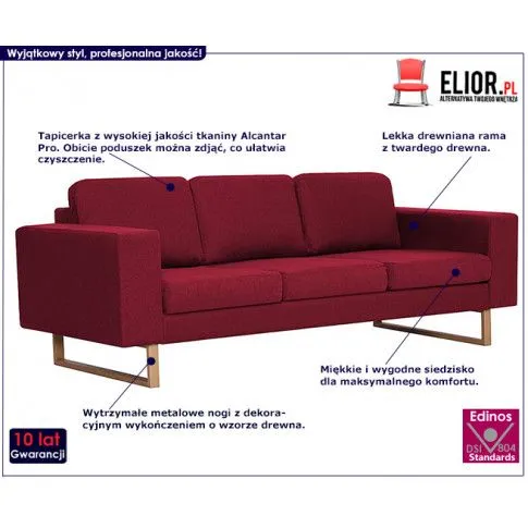Szczegółowe zdjęcie nr 8 produktu Elegancka trzyosobowa sofa Ladi 3x - czerwone wino