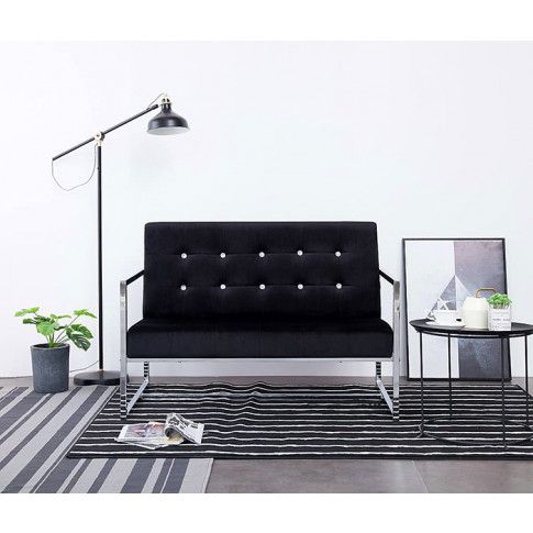 Szczegółowe zdjęcie nr 8 produktu Zgrabna 2-osobowa sofa Mefir - aksamit, czarna