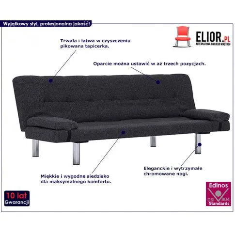 Szczegółowe zdjęcie nr 11 produktu Kanapa Horis z rozkładanym oparciem - ciemnoszara