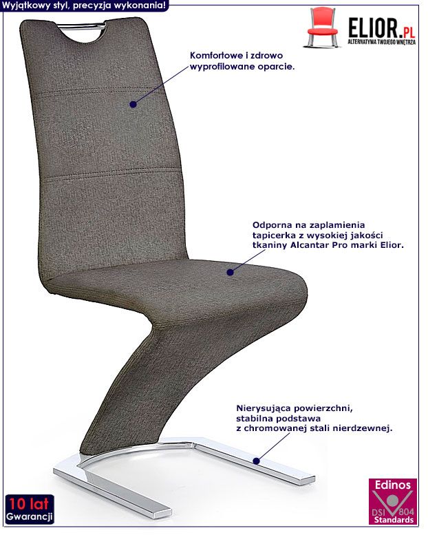 Popielate krzesło w nowoczesnym stylu Diskin 2X