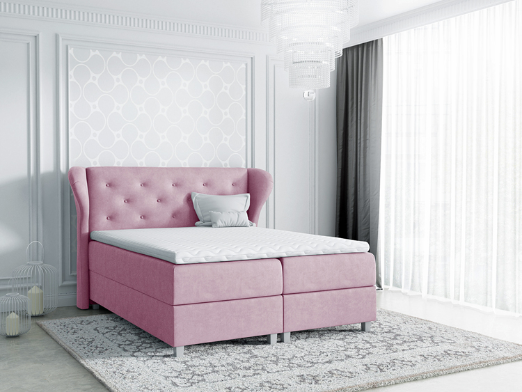 Tapicerowane łóżko boxspring z pojemnikiem na pościel Lilly