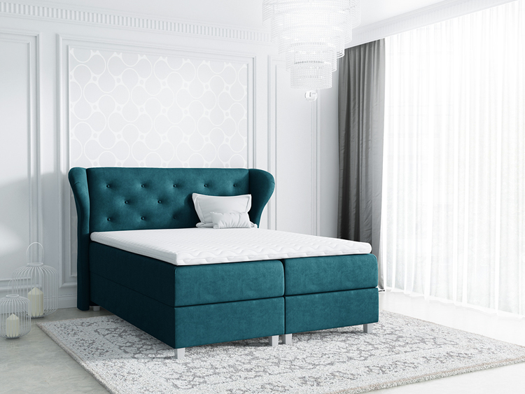 Tapicerowane łóżko boxspring z pojemnikiem na pościel Lilly