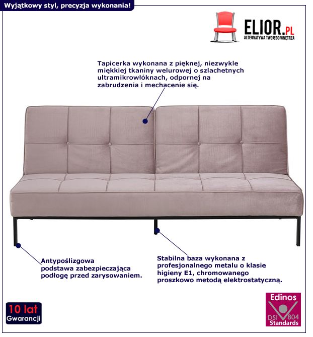 Stylowa sofa Dalima - różowa