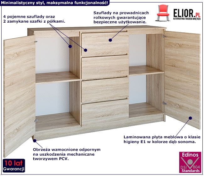 Komoda z drzwiczkami i szufladami dąb sonoma Intia 2X