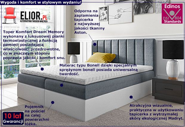Podwójne łóżko kontynentalne z pojemnikiem na pościel 160x200 Passio 3x