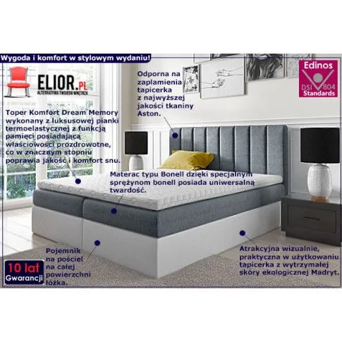 Fotografia Łóżko kontynentalne Rolix 3X 160x200 - 44 kolory z kategorii Łóżka tapicerowane z zagłówkiem