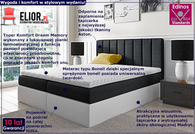 Podwójne łóżko kontynentalne z pojemnikiem na pościel 180x200 Passio 3x