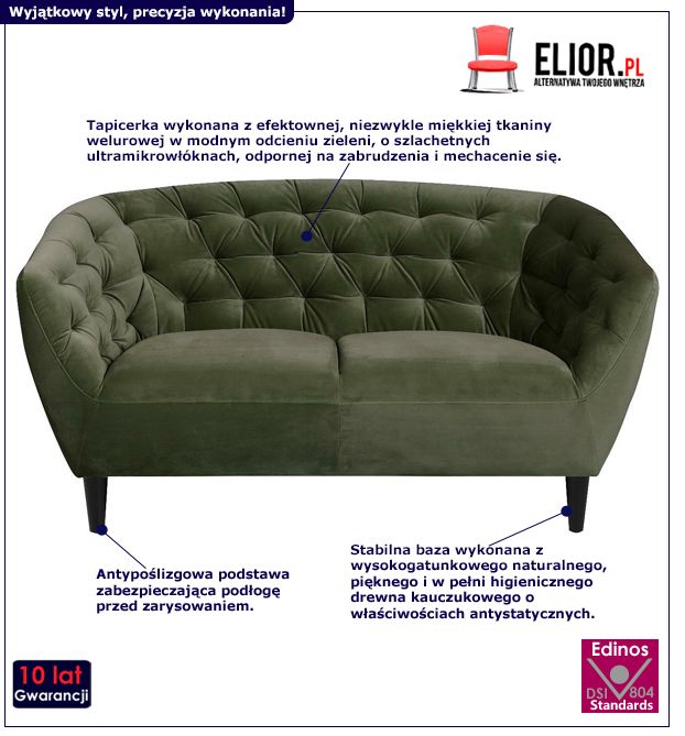 Pikowana sofa Raffa - zielona