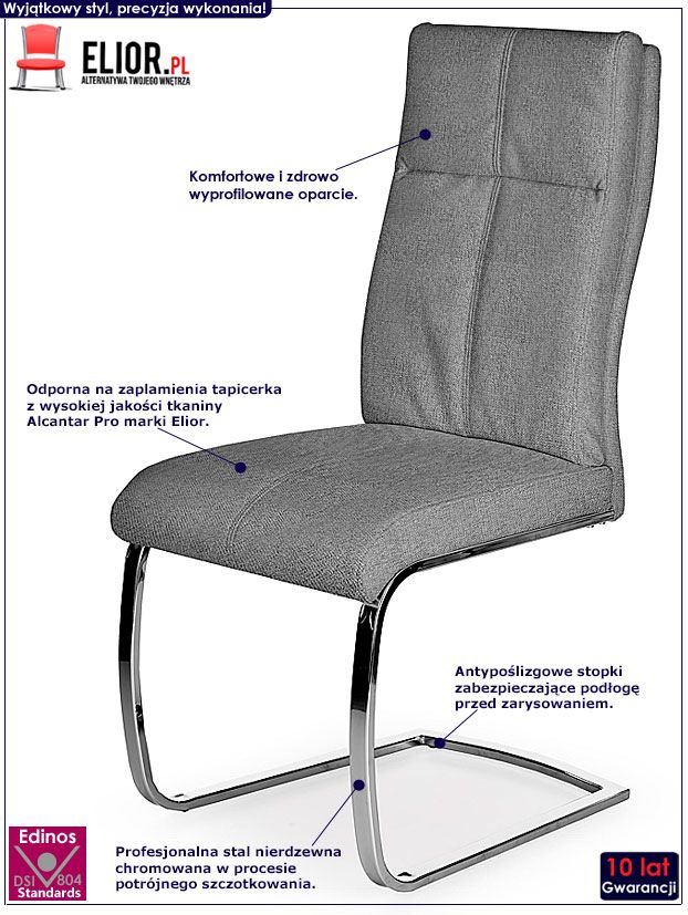 Szare krzesło tapicerowane do stołu Oversi 2X