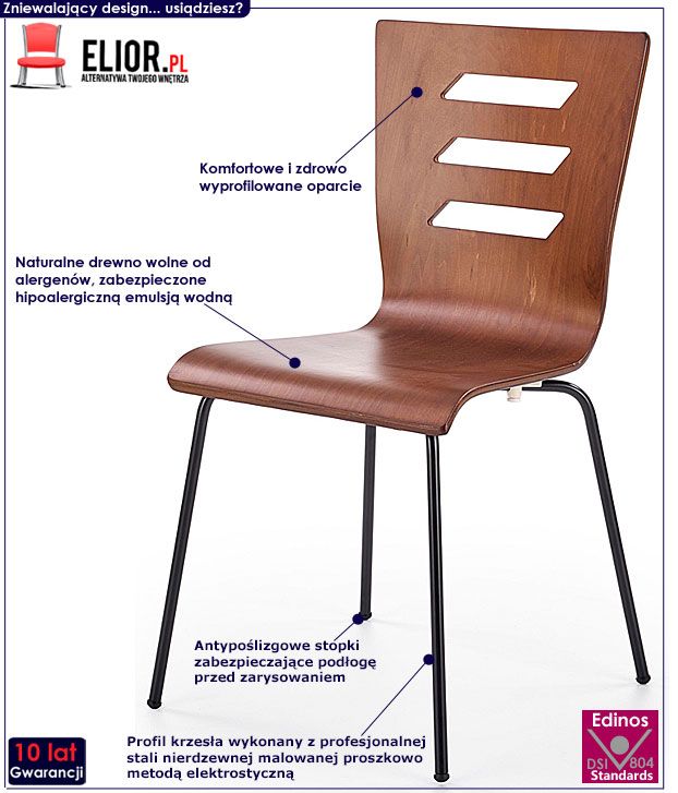 Drewniane krzesło profilowane orzech Entor 2X