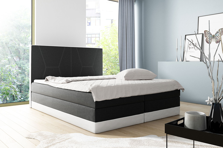 Tapicerowane łóżko kontynentalne z pojemnikiem na pościel Domino