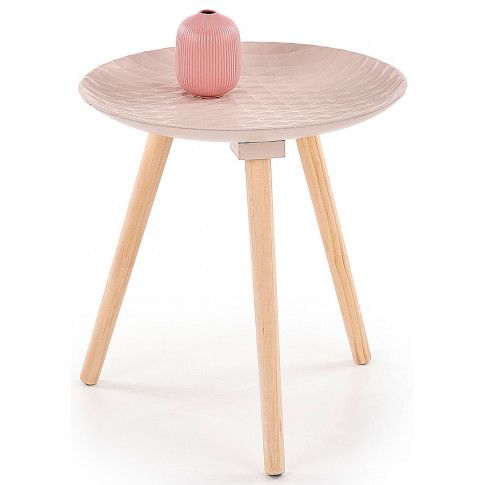 Zdjęcie produktu Drewniany okrągły stolik kawowy Essa - róż/beż.